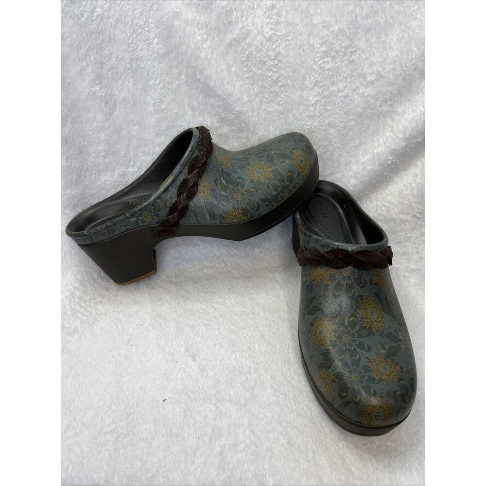 CROCS Sarah Crosslite Floral Dual Comfort Heel Clogs Mules 203764 Women's Size 8